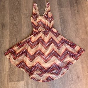 Love Fire Chevron Pattern and Lace sleeveless dress M White Purple Peach
